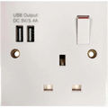 Square Edged Single Switched Socket With 2 x USB Ports White 11063