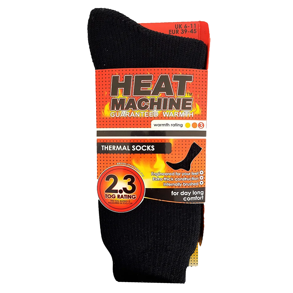 Heat Machine Mens Tog 2.3 Thermal Socks Size 6-11 - Black 1289