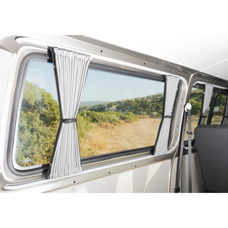 VW T5/T6 Black LWB Tailgate Door Curtains with Black Rails