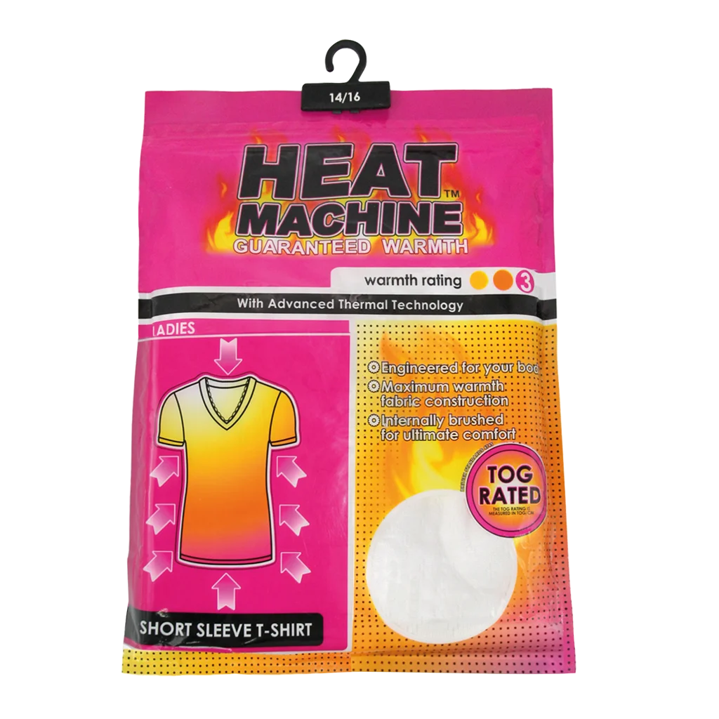 Heat Machine Ladies Thermal Short Sleeve Shirt, Mixed Sizes, White 2361
