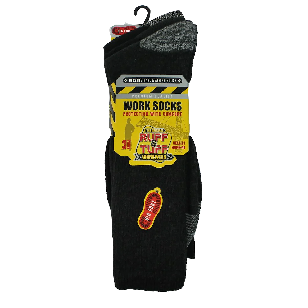 Ruff Tuff Mens Work Socks Size 6-11 Black (1 pack of 3) 2624 - image 2