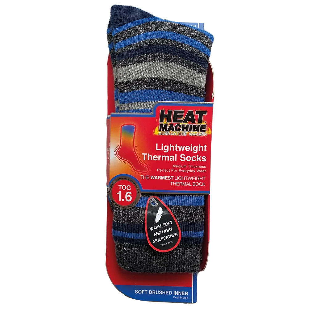 Heat Machine Mens Tog 1.6 Thermal Socks Size 6-11 - Stripe 2741 - image 2