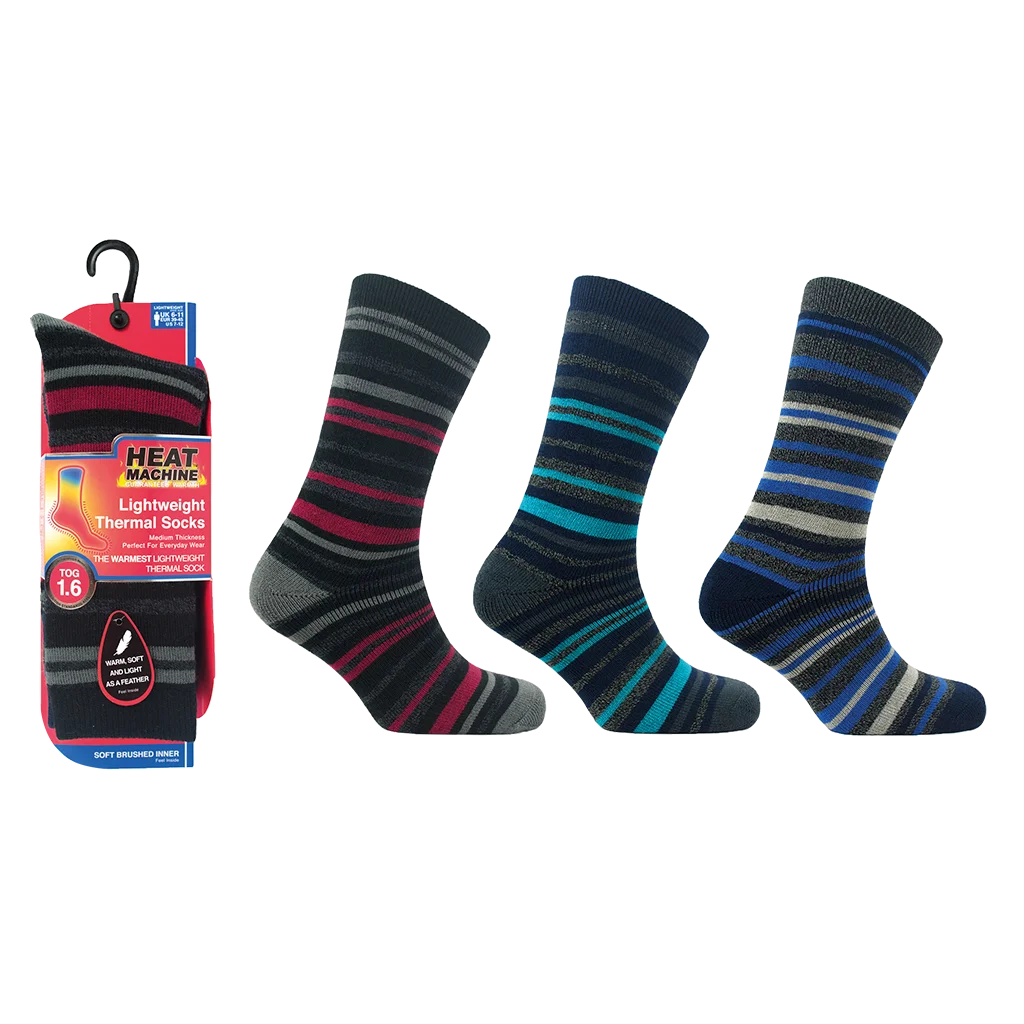 Heat Machine Mens Tog 1.6 Thermal Socks Size 6-11 - Stripe 2741 - image 3