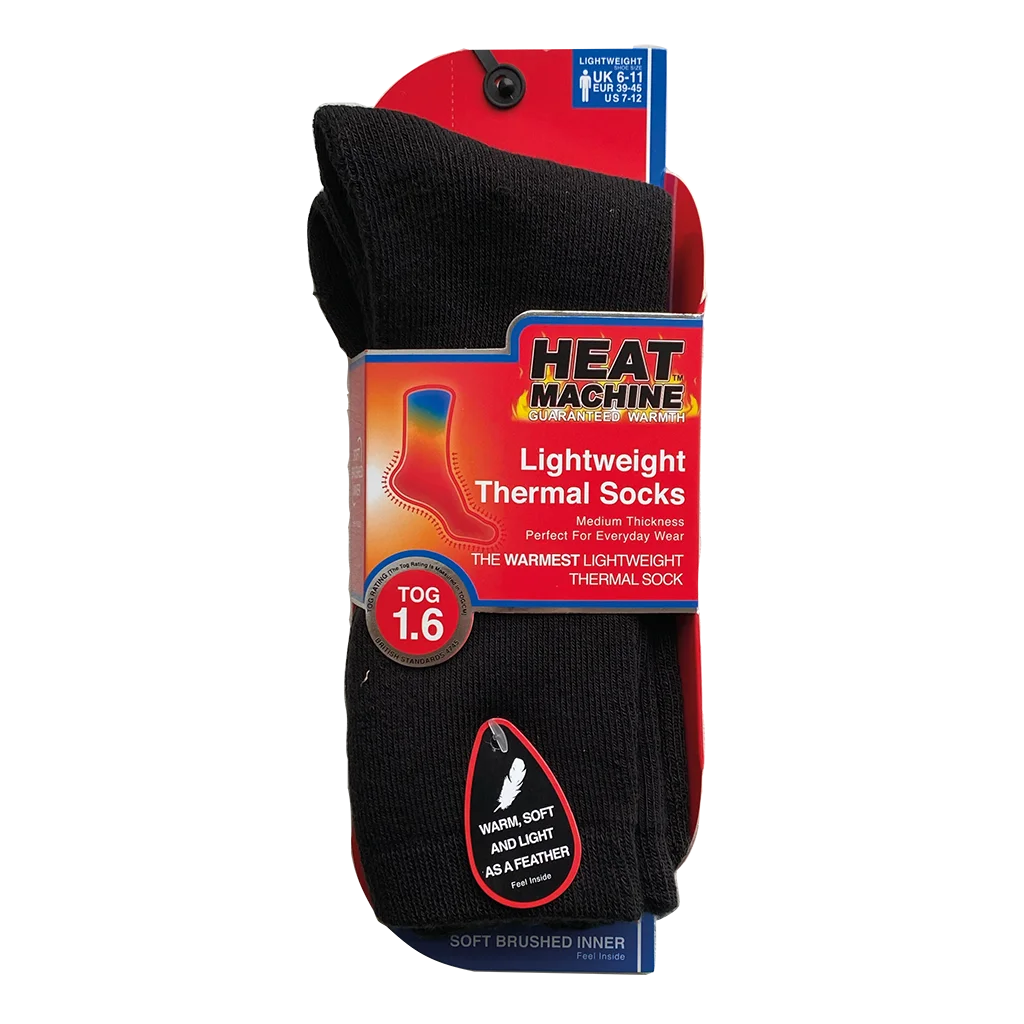 Heat Machine Mens Tog 1.6 Thermal Socks Size 6-11 - Black 2755 - image 2