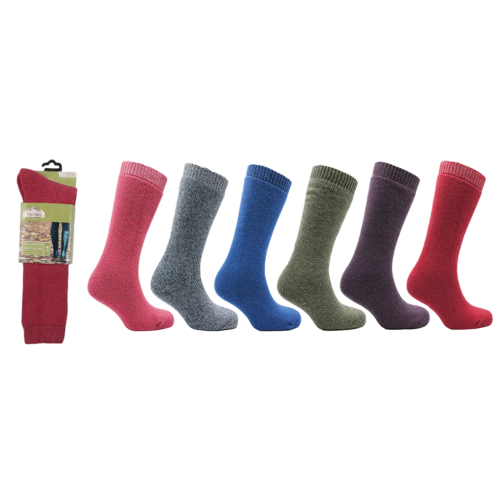 ProHike Ladies Wellington Boot Sock Size 4-8 - Assorted Colours 3113