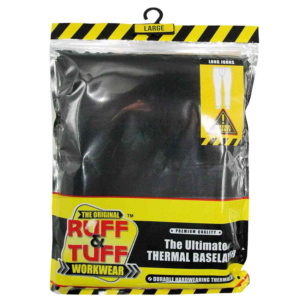 Ruff Tuff Workwear Mens Thermal Long Johns, Mixed Sizes, Black 3130