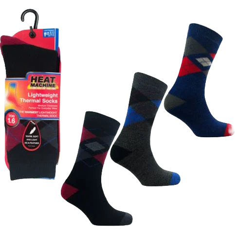 Heat Machine Mens Insulated L/Weight Argyle Socks (assorted Colours) 3448