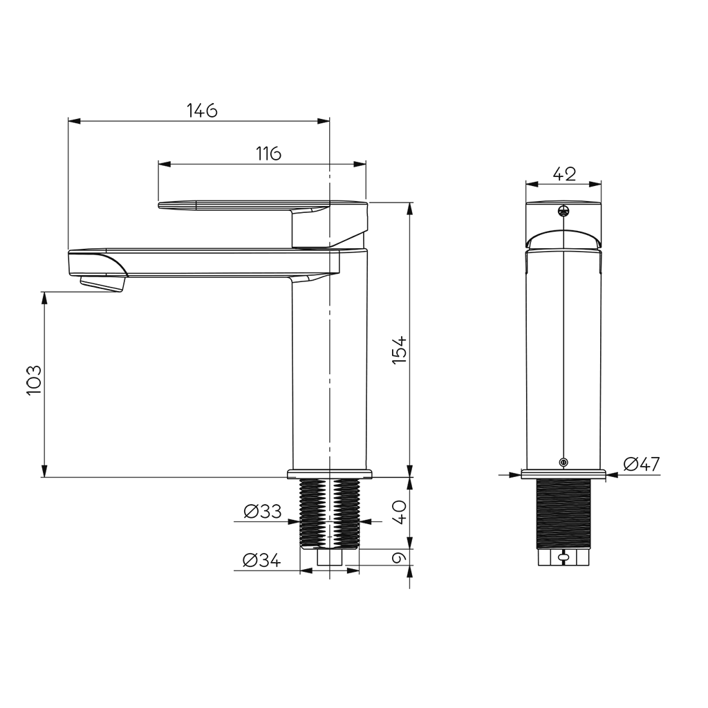 Reich Linnea L Kitchen Tap Black with 25cm Flexi Hose with rigid fittings