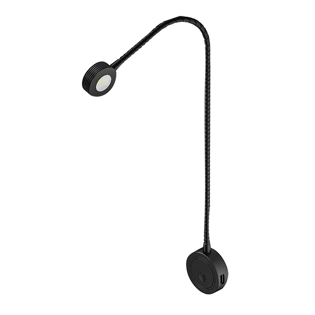 Hafele LED Flexible Reading Light 12V with USB - Black