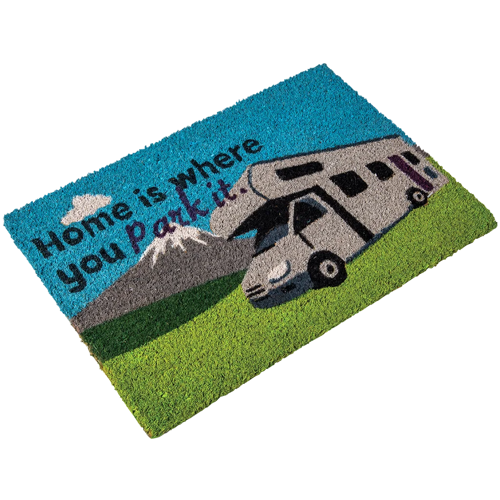 Heavy duty coir Home is where you park it (motor home) mat