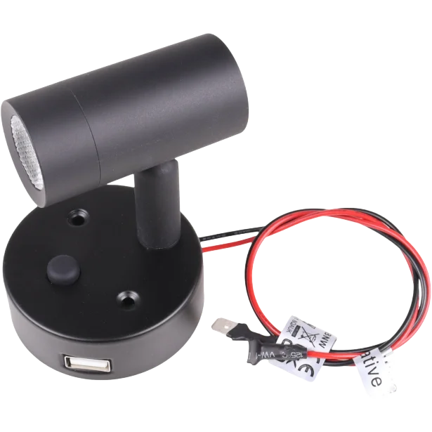 Nano Black 12V LED Spot Light with USB Charging Socket (K00-1000UMBNW)
