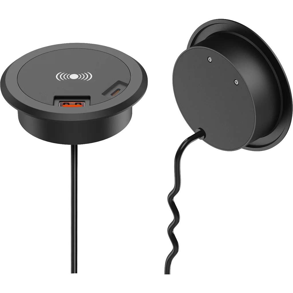 15W Black Wireless Charger with Dual USB Ports