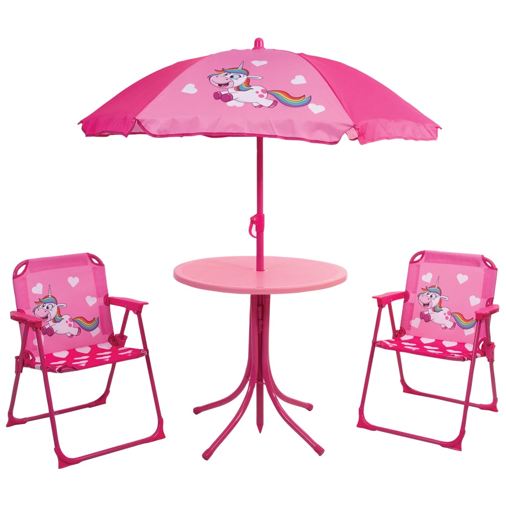 Quest Childrens Unicorn Garden Set – Table, 2 Chairs & Parasol (SP2024)