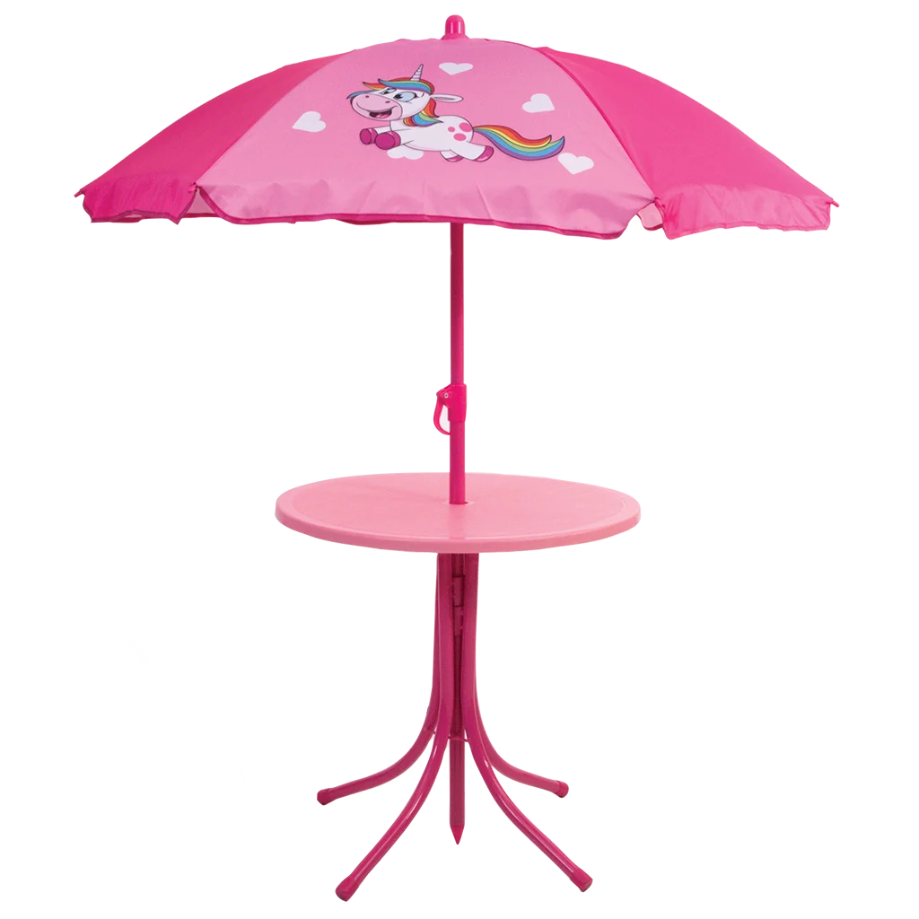 Quest Childrens Unicorn Garden Set – Table, 2 Chairs & Parasol (SP2024)