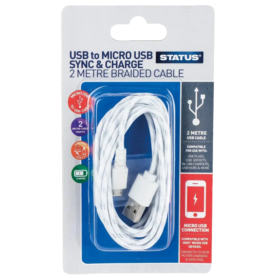 Status Micro USB 2 M Braided Charging Cable (6 per box)