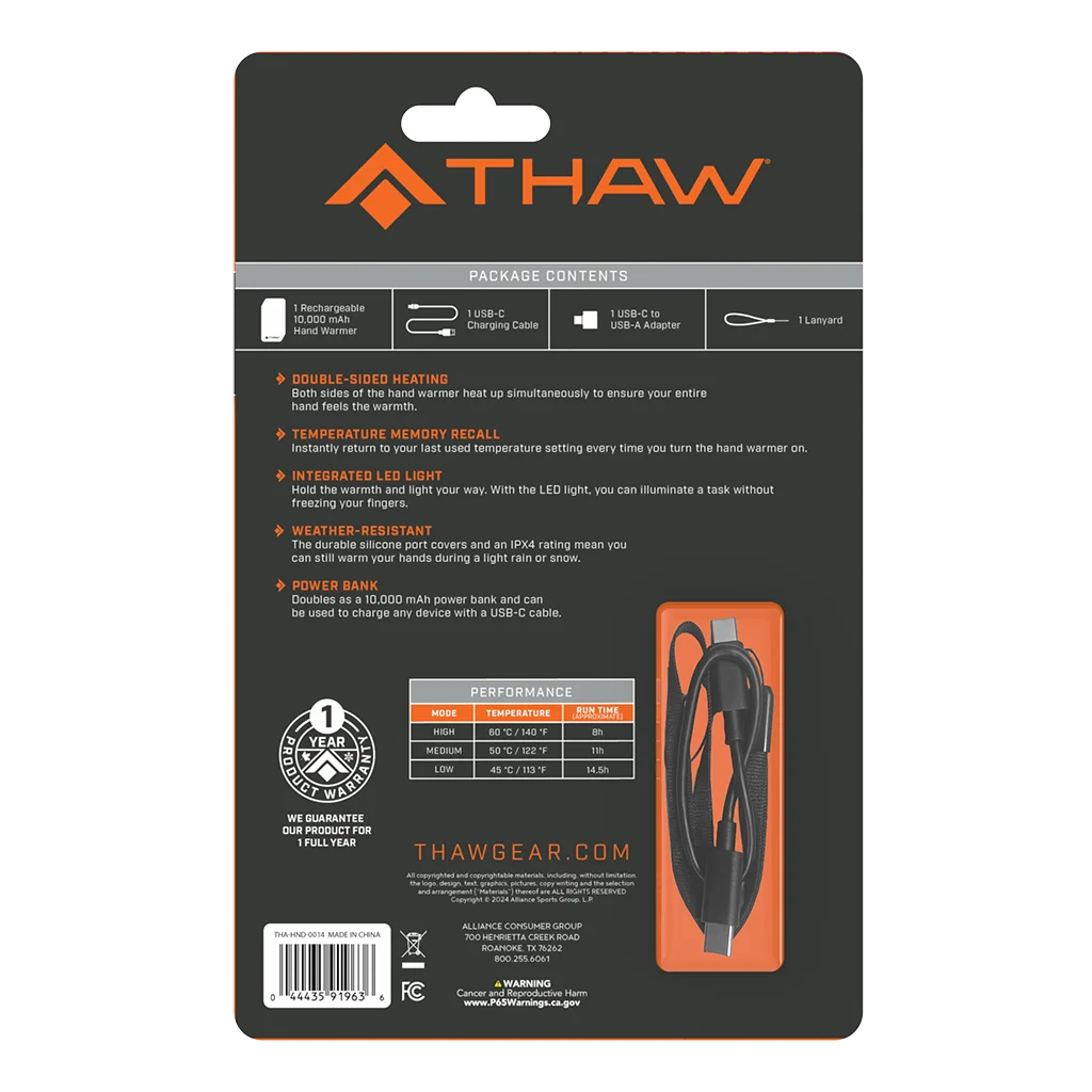 Thaw Rechargeable Handwarmer with Integrated Light 10K