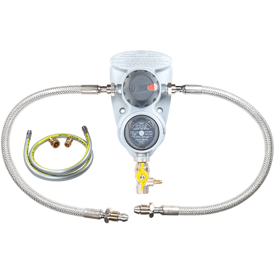 Clesse Compact R800 OPSO 2 Cylinder Changeover Kit With Stainless 1.2M Hose Pigtails UU5185SHS-TR