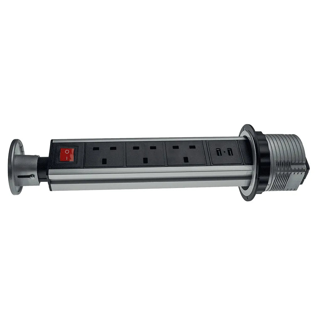 Hispec Voyager pop-up tower socket with 3 sockets and twin USB (HSTS3/USB)